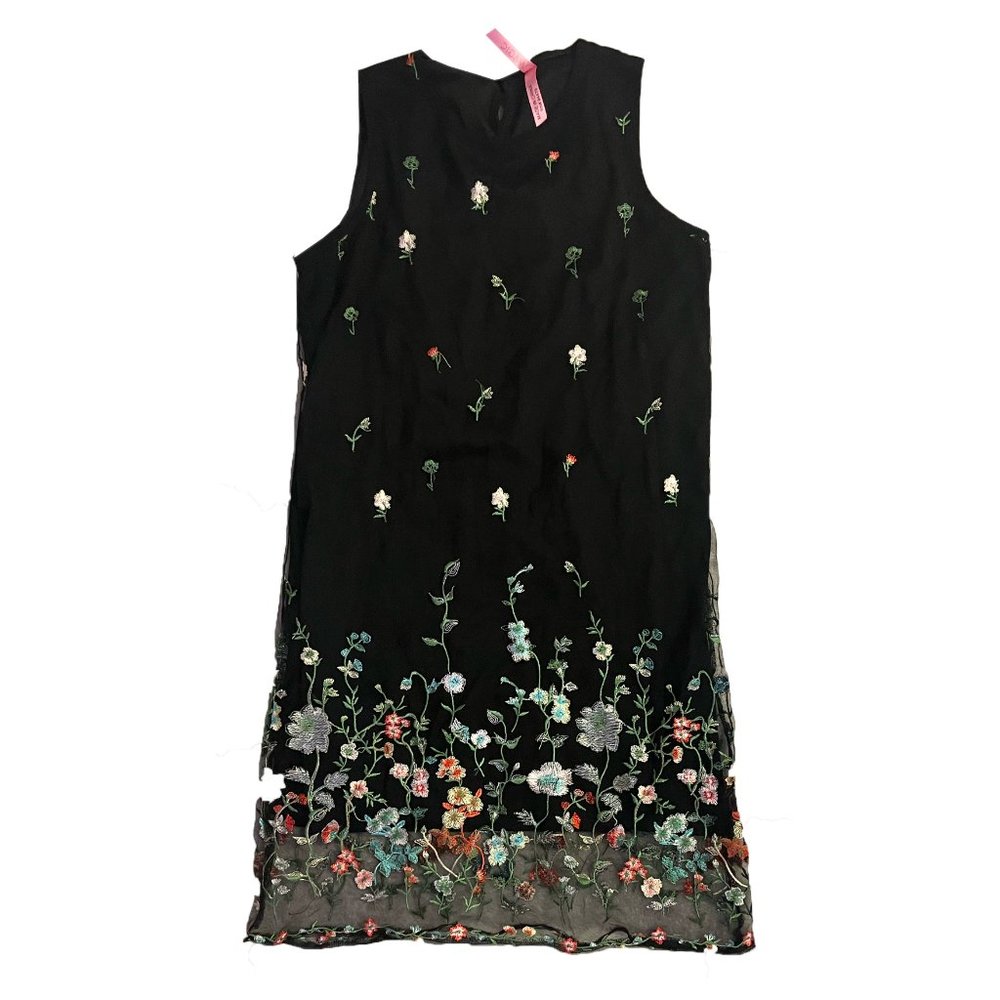 Black Floral Embroidery Midi Dress size medium